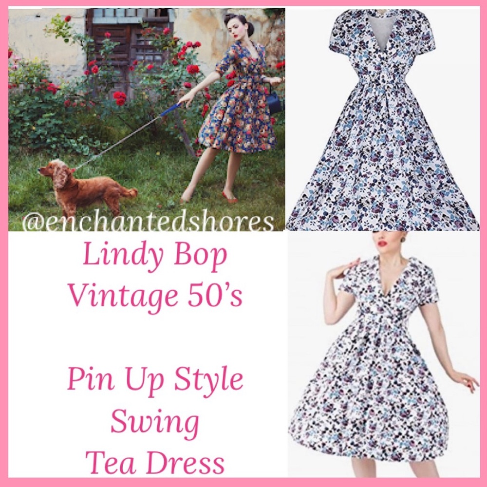 Romantic Flower Swing Tea Dress Lindy Bop Elenora RARE Vintage Retro 50’s Pin Up